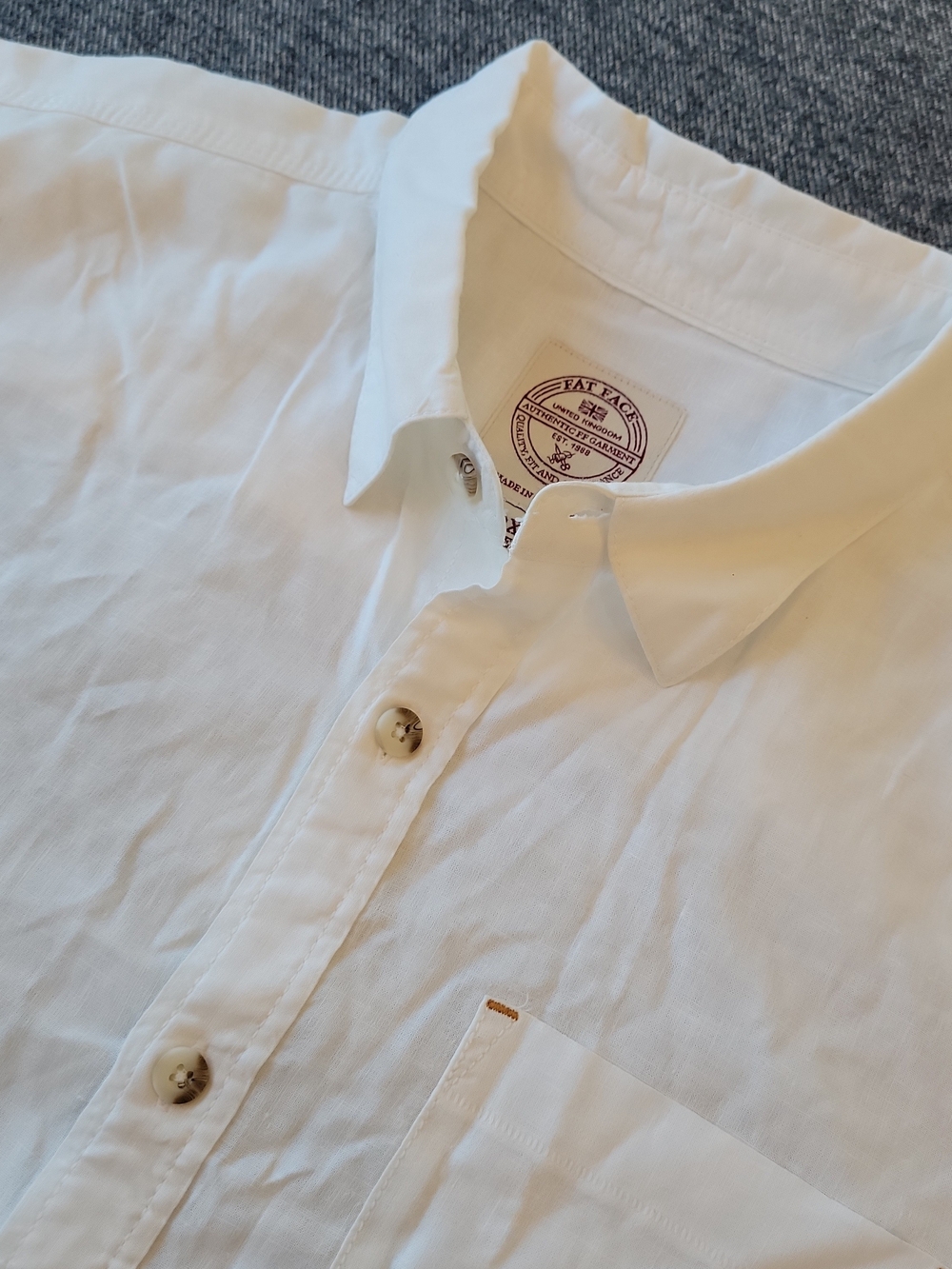 Fat Face Shirt Men's 2XL White Linen Blend Short Sleeve Pocket - Ships‎ from USA